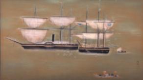 牛田村《蛮船の泊》「蟹港二題」より　1926年／絹本着色／63.0×113.0cm.JPG